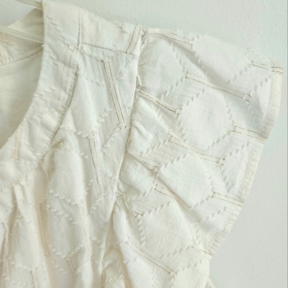 Loft White Sleeveless Dress With Gold Metallic Threads - Picture 5 of 7
